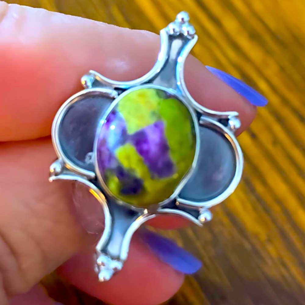 Silver and Multicolor Stone Ring